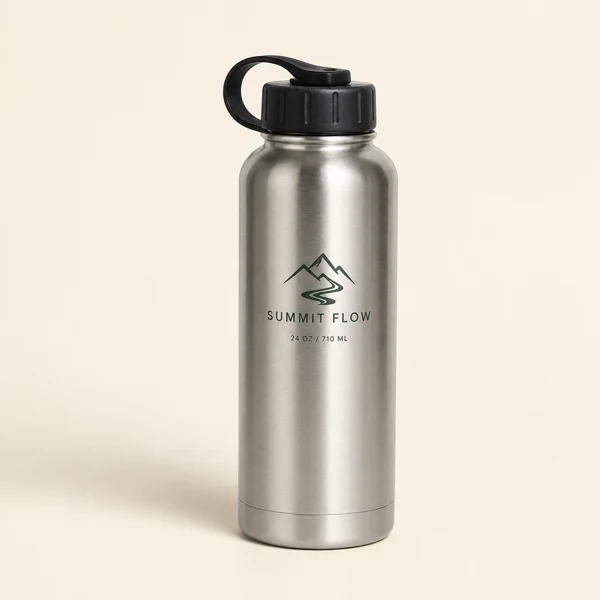 Summit Flow silver insulated bottle with a screw-top lid